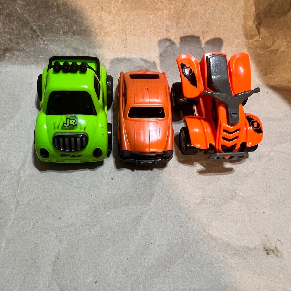 NKOK Small Toy Vehicle Set 3pc Green‎ Baja Truck Orange GT Car ATV 28061